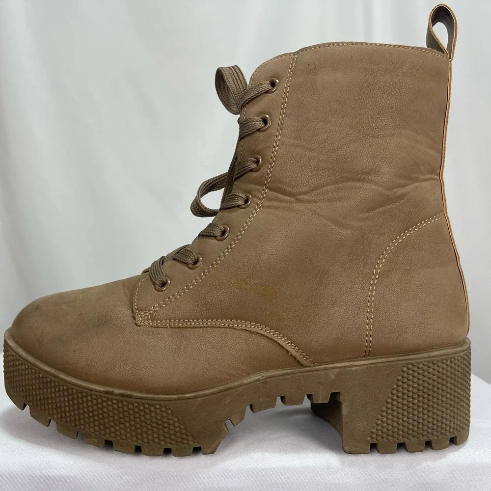 Rouge helium Light brown soft heeled lace up side zipper combat boots 7.5 - Picture 6 of 17